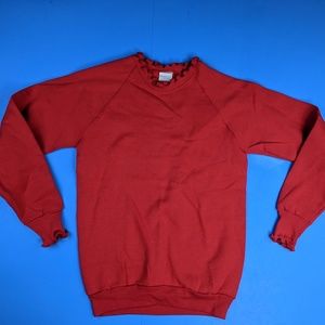 Vtg Womens Ruffled Red Sweatshirt 50/50 Small